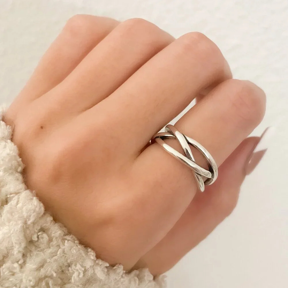 925 Sterling Silver Minimalist Ring Criss Cross Layer Ring Modern Ring - Picture 1 of 8